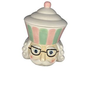 Vintage Christmas Nutcracker Head Cookie Jar Ceramic Canister Holiday Pastel